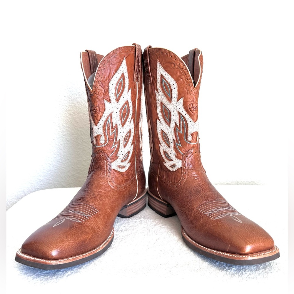 Ariat Men’s‎ Nighthawk Western Performance Boots - SQUARE Toe Brown Teal 15 D